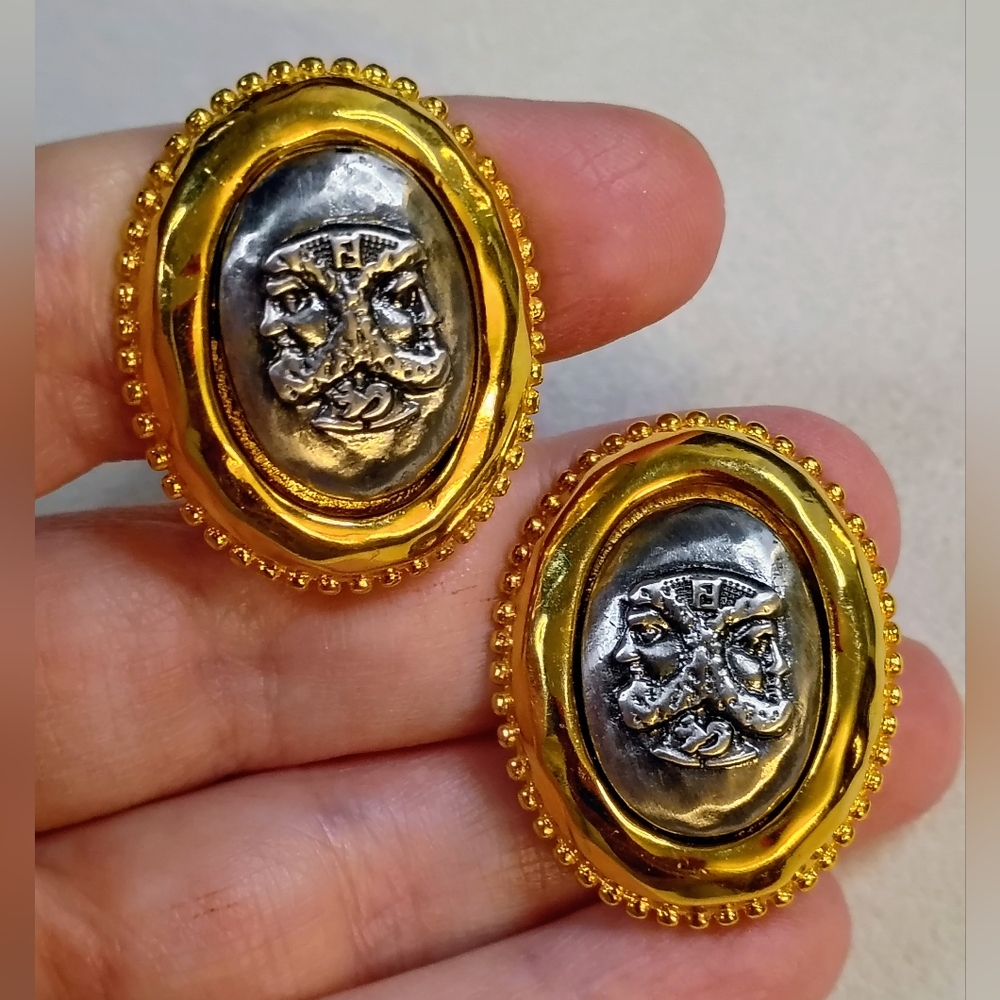 Vintage FENDI FF Janus Two-tone Clip-on Earrings